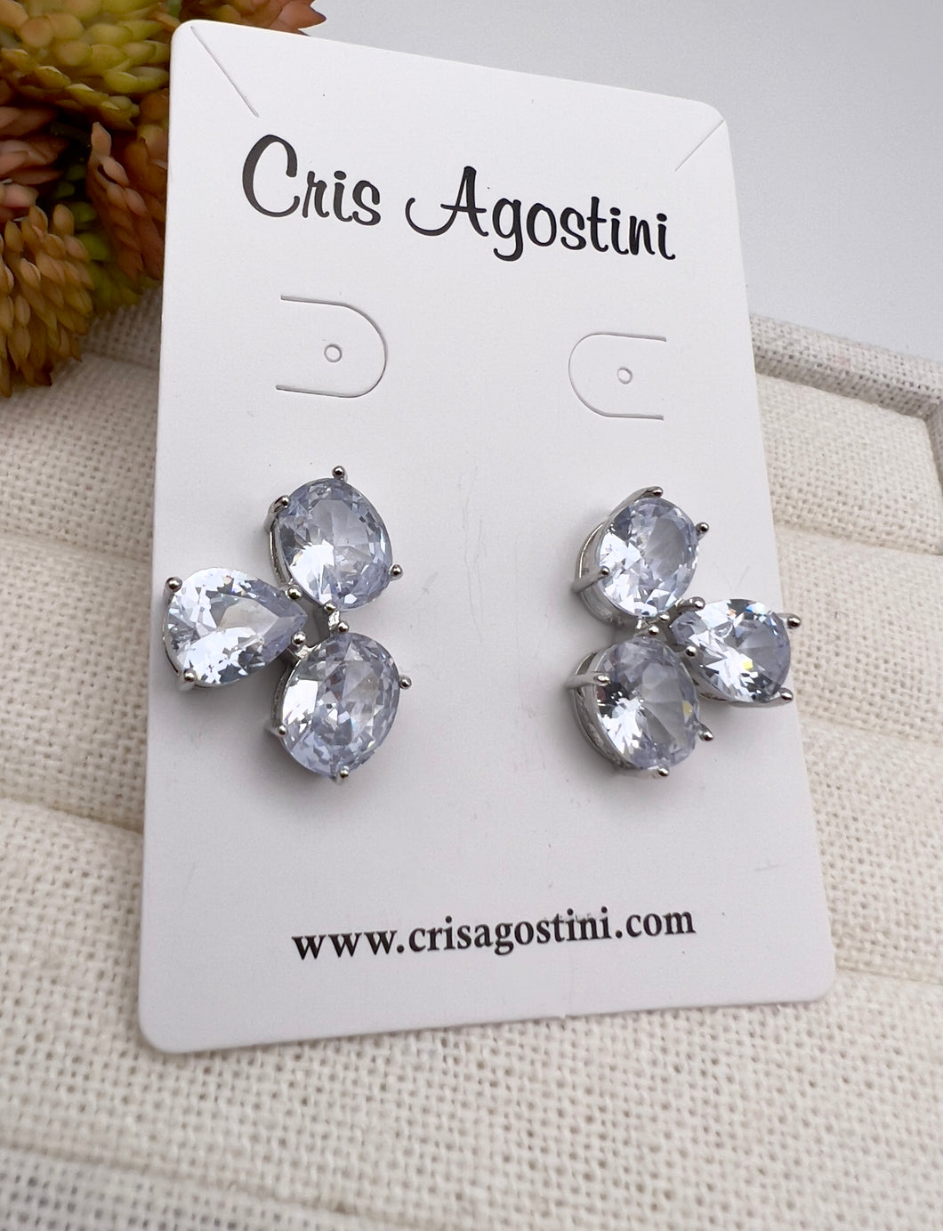 Oval with drop 3 crystal earring