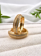Load image into Gallery viewer, Two cz row straight detail hoop earrings
