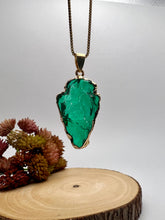 Load image into Gallery viewer, Long chain emerald acrylic pendant necklace
