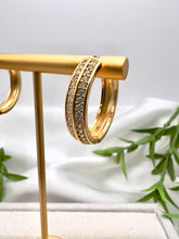 Load image into Gallery viewer, Two cz row straight detail hoop earrings
