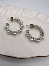 Load image into Gallery viewer, Pearl and cz hoop stud earring
