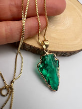 Load image into Gallery viewer, Long chain emerald acrylic pendant necklace
