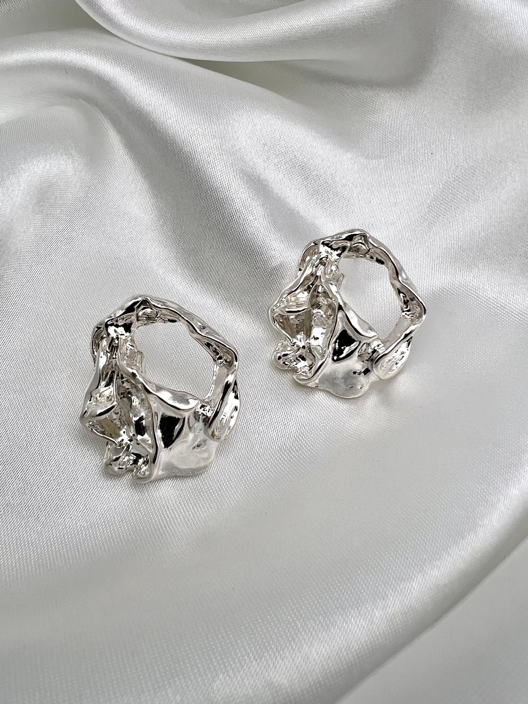 Crumpled irregular silver earrings