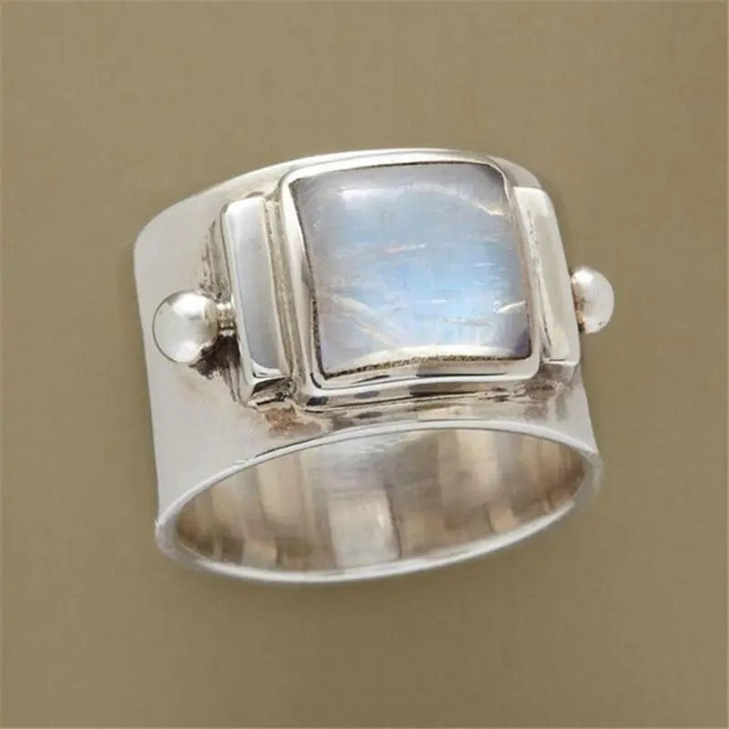 Square detail silver plated ring