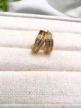 Load image into Gallery viewer, Two cz row straight detail hoop earrings
