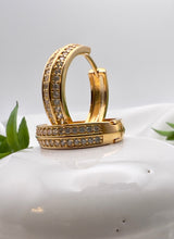 Load image into Gallery viewer, Two cz row straight detail hoop earrings
