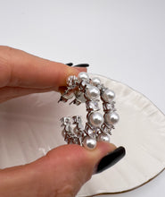 Load image into Gallery viewer, Pearl and cz hoop stud earring
