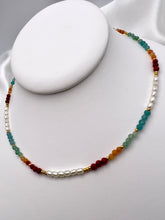 Load image into Gallery viewer, Small rice pearl and colorful crystal necklace
