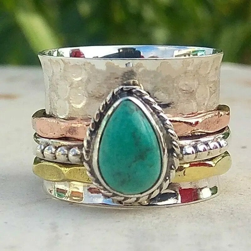 Retro turquoise silver plated ring