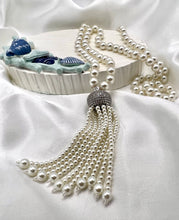 Load image into Gallery viewer, Long tassel shell pearl cz necklace
