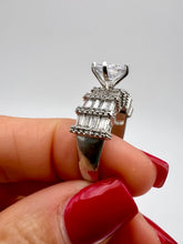 Load image into Gallery viewer, Solitaire ring studded with baguettes and micro zirconia on top
