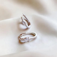 Load image into Gallery viewer, Rectangular Hoop Earrings with Center Zirconia and Micro-Zirconias
