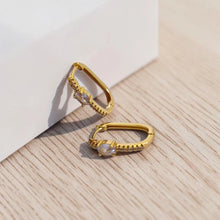 Load image into Gallery viewer, Rectangular Hoop Earrings with Center Zirconia and Micro-Zirconias
