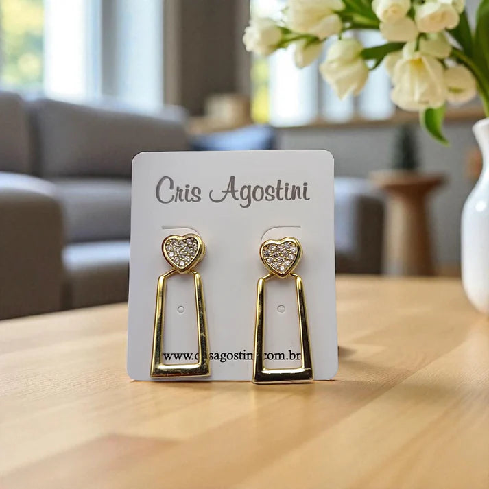 Rectangular pendant base heart earrings