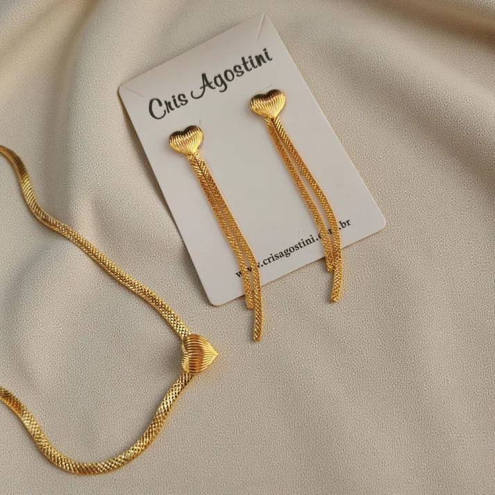 Heart detail snake chain jewelry set