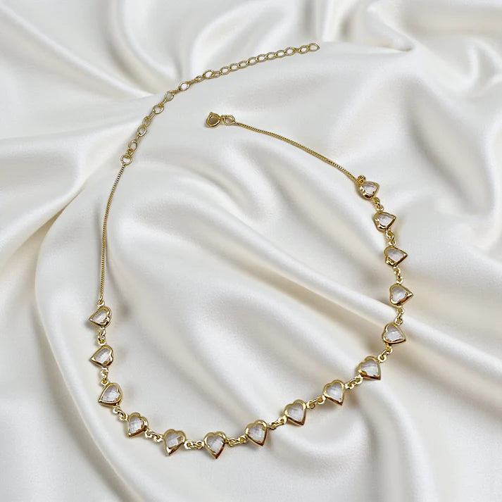 Heart shape zirconia choker box chain necklace