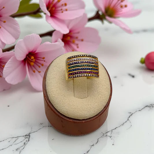 Wide ring with colored micro zirconias