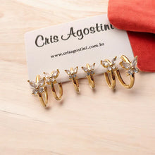 Load image into Gallery viewer, Set of 3 butterfly cz hoop earrings
