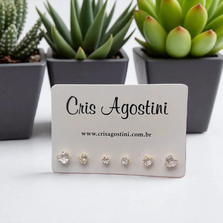 Set of three mini hearts clear zirconia earrings