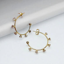 Load image into Gallery viewer, Hoop earring push back spaced cz with claws
