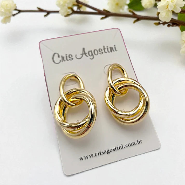 Intertwined round hoop link earrings