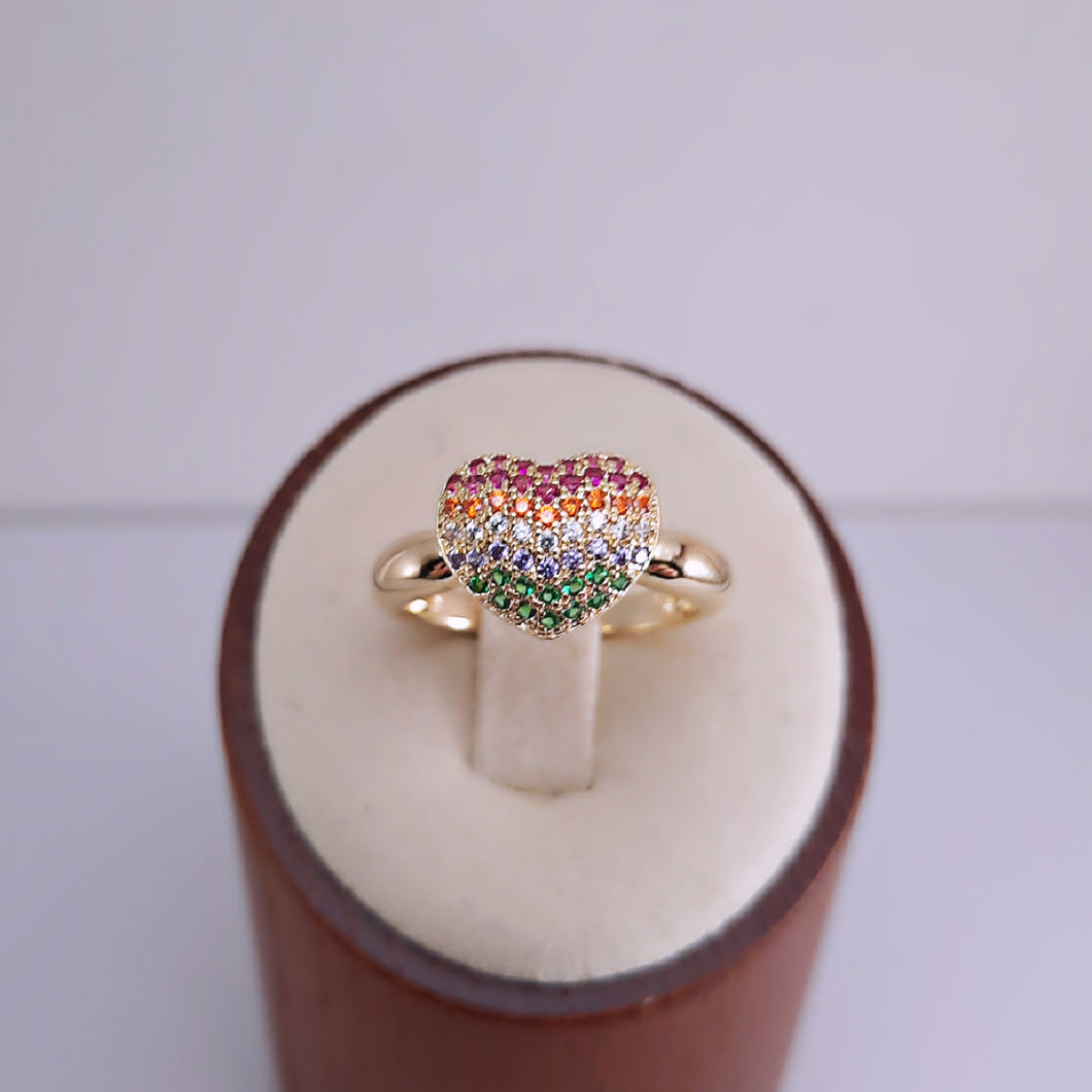 Studded heart shape colorful pave ring