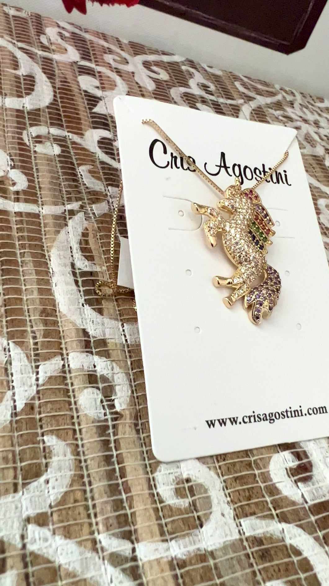 colorful zirconia unicorn necklace