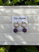 Load image into Gallery viewer, Small hoop with studded ball pendant Earrings

