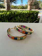 Load image into Gallery viewer, larger colored zirconia hoop earrings
