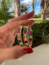 Load image into Gallery viewer, larger colored zirconia hoop earrings
