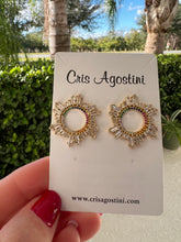 Load image into Gallery viewer, circle sun rays zirconia color earrings
