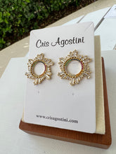 Load image into Gallery viewer, circle sun rays zirconia color earrings
