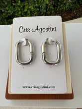 Load image into Gallery viewer, Thick silver oval hoop earrings
