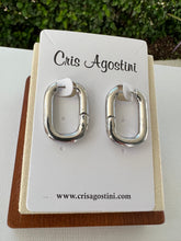Load image into Gallery viewer, Thick silver oval hoop earrings
