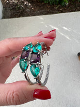 Load image into Gallery viewer, Rhodium crystal colorful hoop earrings
