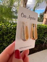 Load image into Gallery viewer, studded elongated oval hoop earring
