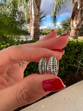 Load image into Gallery viewer, Colorful zirconia sides hoop rhodium earrings

