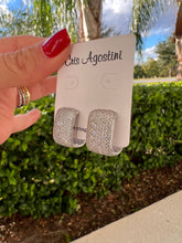 Load image into Gallery viewer, square hoop studded inside and outside rhodium earrings

