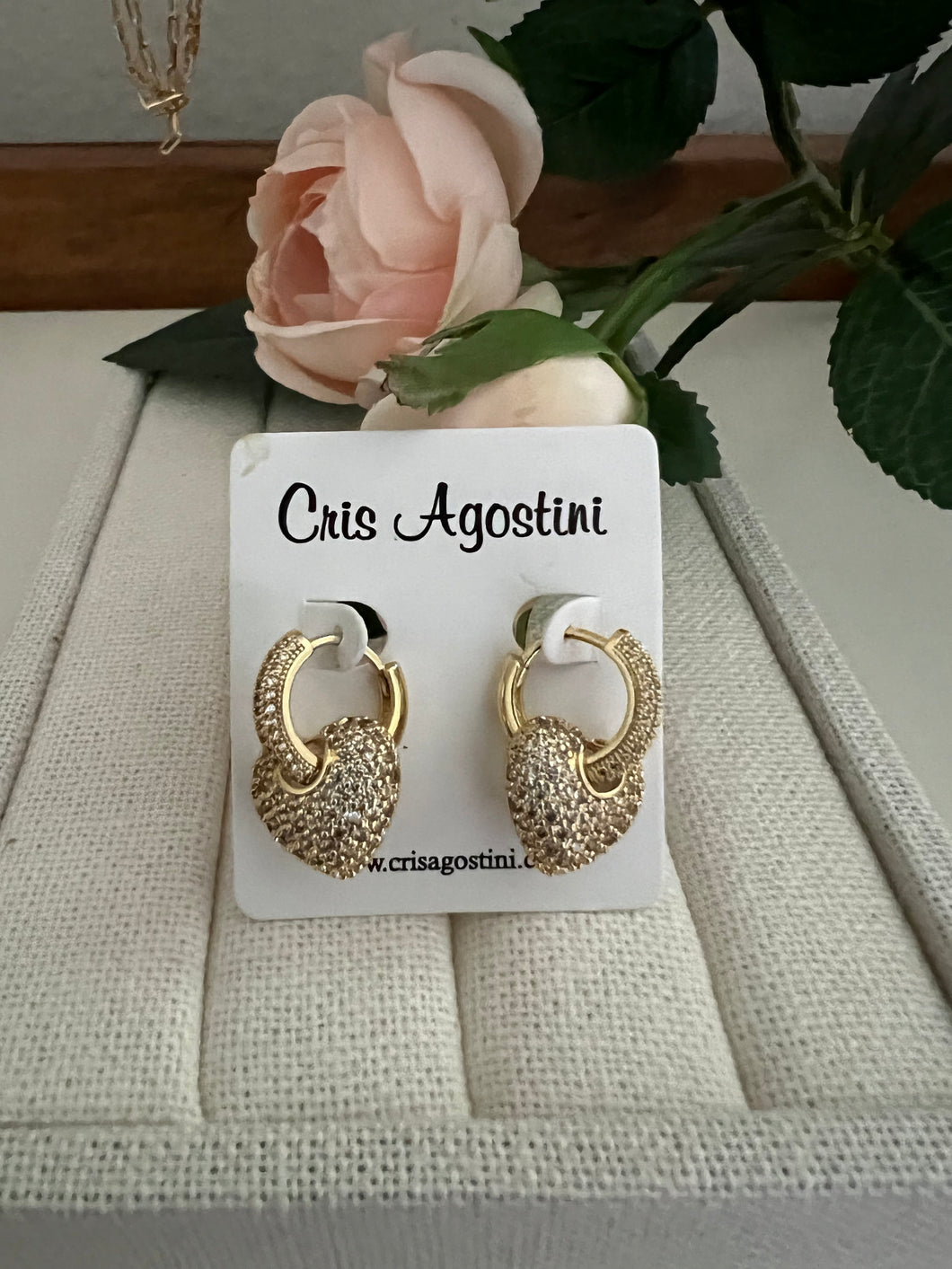 studded hoop and heart pendant earring