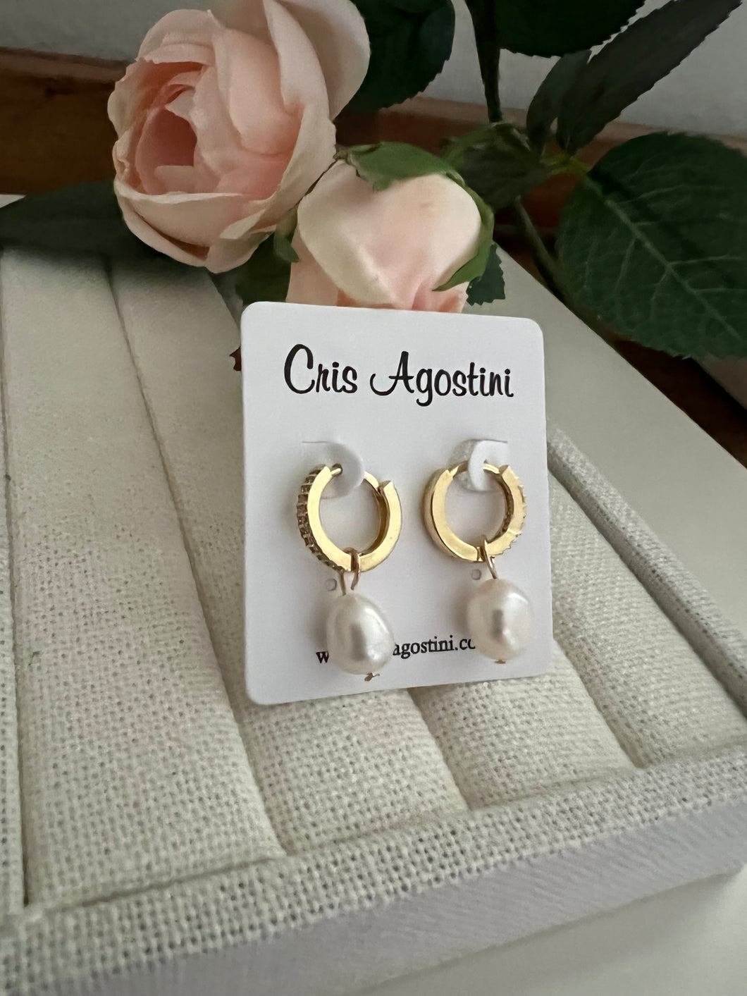 Pearl pendant zirconia hoop earring