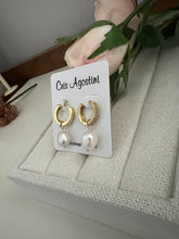 Load image into Gallery viewer, Pearl pendant zirconia hoop earring
