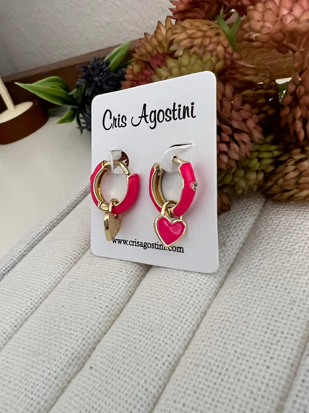 pink enameled hoop earring