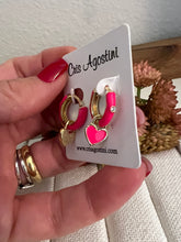 Load image into Gallery viewer, pink enameled hoop earring
