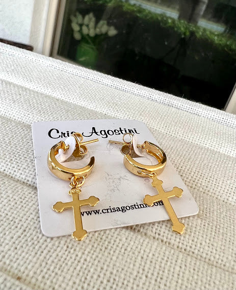 hoop crucifix pendant earrings