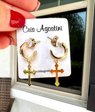 Load image into Gallery viewer, hoop crucifix pendant earrings
