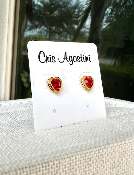 red crystal mini heart earring