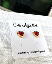 Load image into Gallery viewer, red crystal mini heart earring
