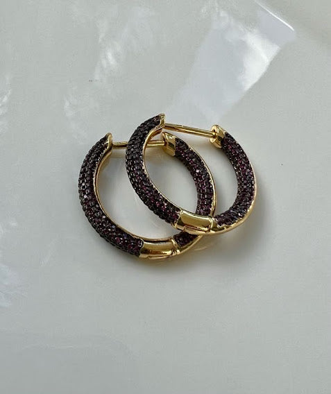 Medium Studded colorful hoop earrings