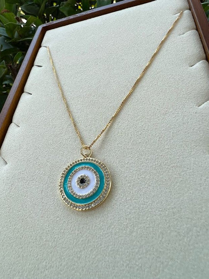 Enameled round eye necklace