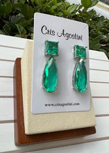 Load image into Gallery viewer, Green crystal drop square base earrings
